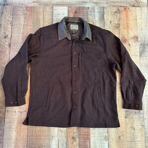 Cabela's brown heavy weight wool and leather shirt jacket men's xl regular